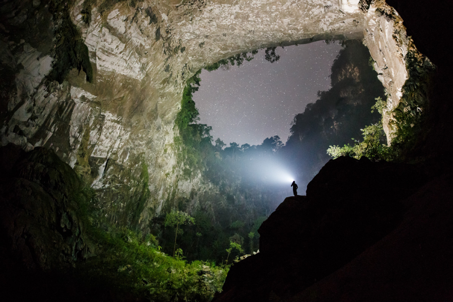 Stars shine above the second doline, or skylight, in Hang Son Doong
