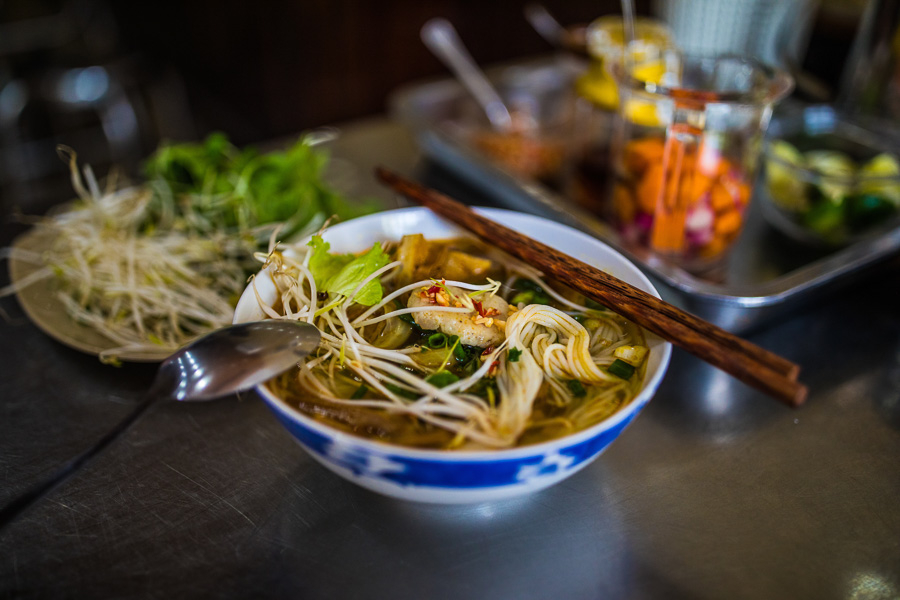 Bún cá and mì Quảng are served at street stalls all over the city.