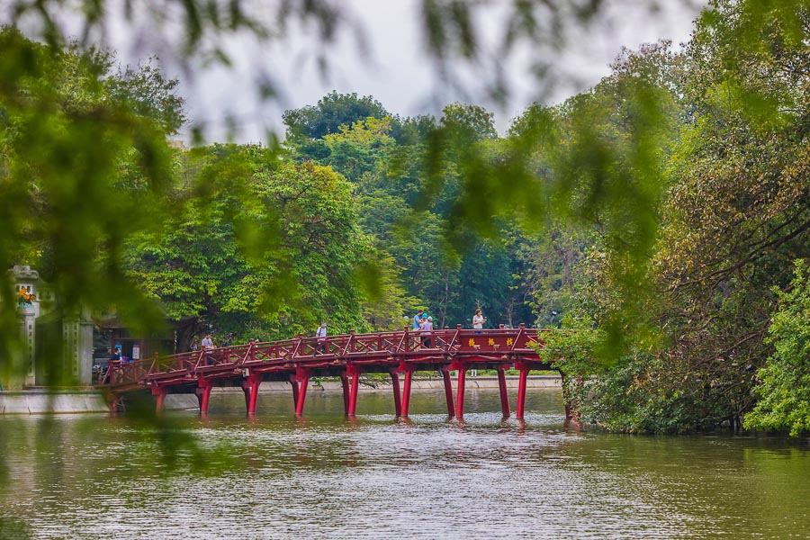 Hoàn Kiếm Lake’s iconic red bridge is a favourite spot for photos.