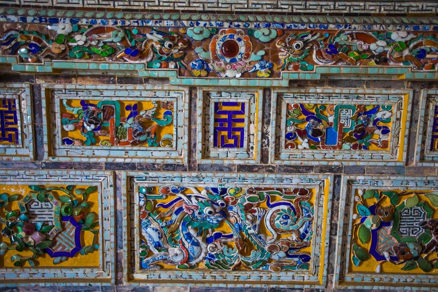 Exquisite mosaics cover the interior of Emperor Khải Định’s tomb.