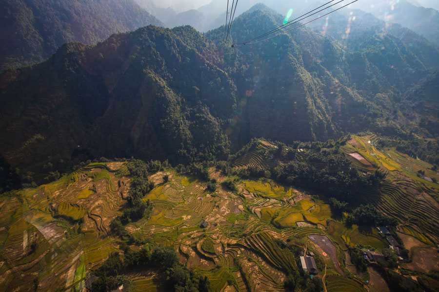 A breathtaking cable car links Sapa to the summit of Mt. Fansipan.