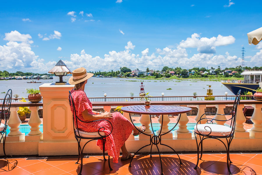 The Victoria Hotel in Châu Đốc boasts a stunning view of the Hậu River and Châu Đốc River confluence.